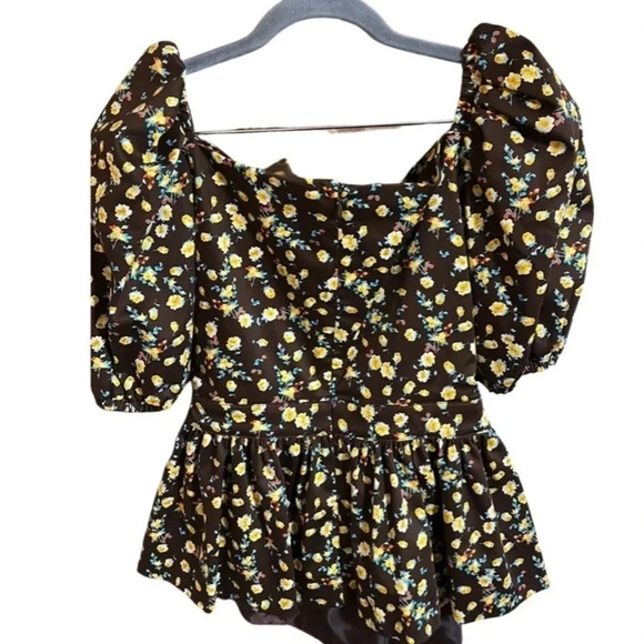 Autumn Adeigbo Bridgette Floral Cut-Out Preplum Blouse Size 10 - Picture 7 of 11